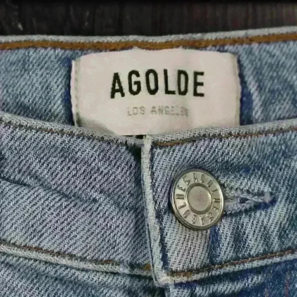AGOLDE Merrel Straight Midwash Light Blue Raw Hem Jeans Women 25 - Picture 9 of 12